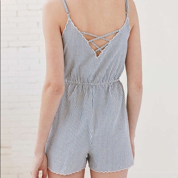 Urban Outfitters Striped Blue Embroidered Romper - Picture 7 of 9